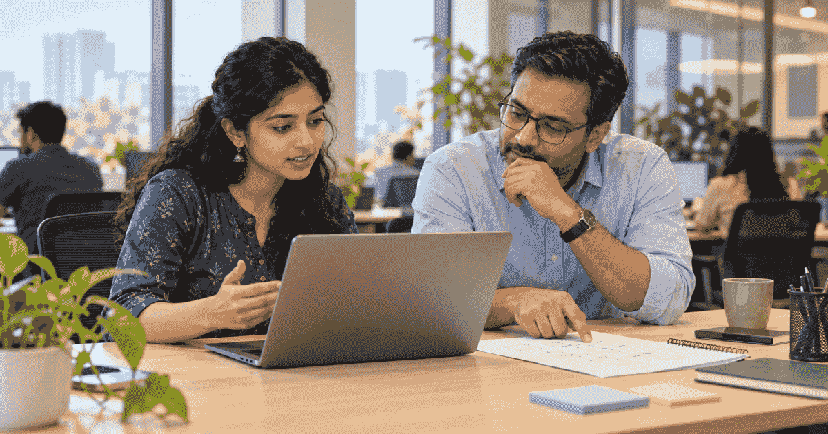 An early-career engineer and a client reviewing a software demo together